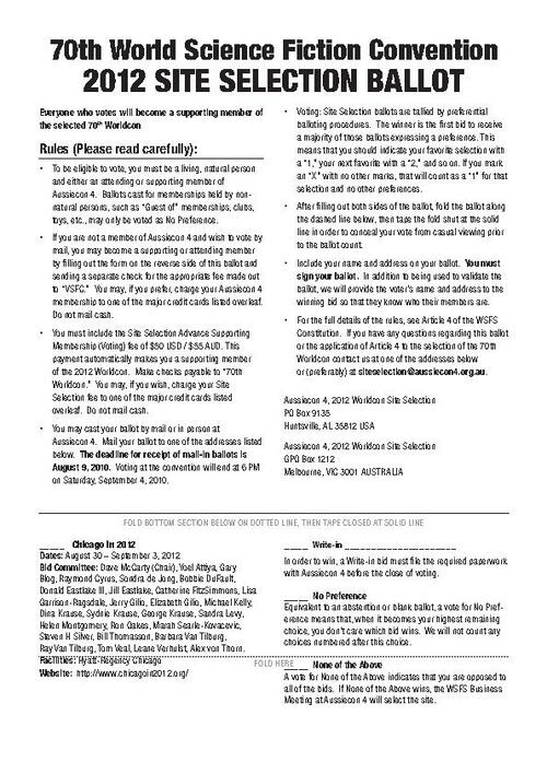 Site Selection Ballot 2012